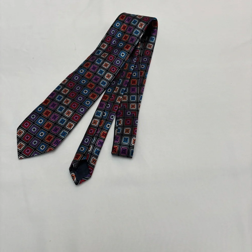 Paul Fredrick Red and Blue Silk Tie with Diagonal Stripes